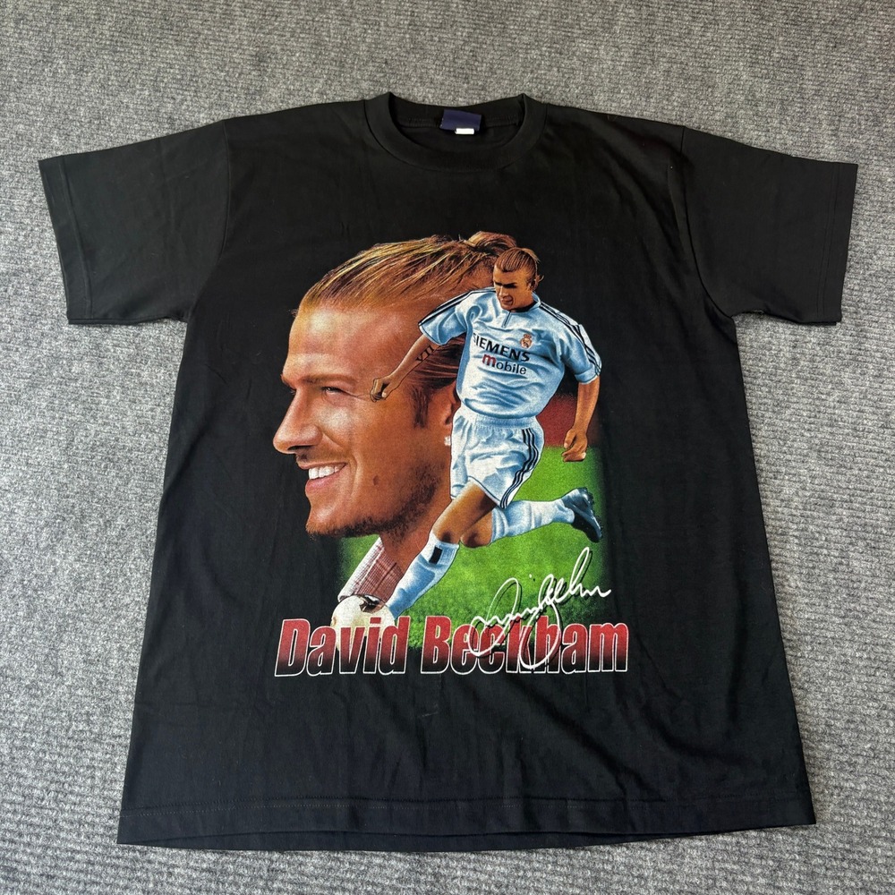 Vintage David Beckham Real Madrid Graphic T-Shirt Black Broadway Mens XL